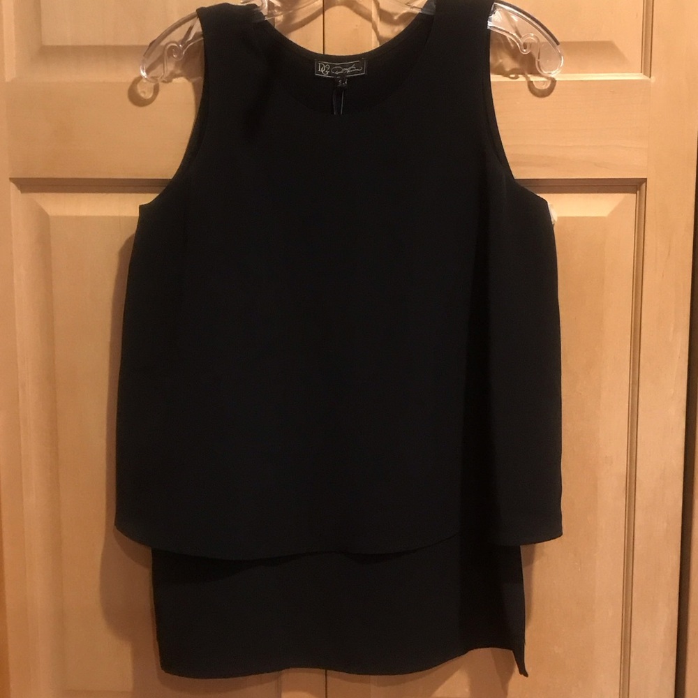 New DG2 by Diane Gilman Black Layered Sleeveless Tank